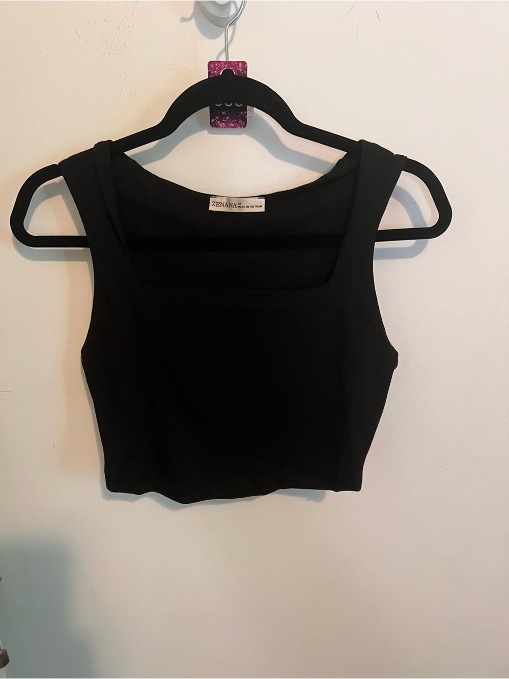 Zenana Outfitters Black Square Neck Crop Top